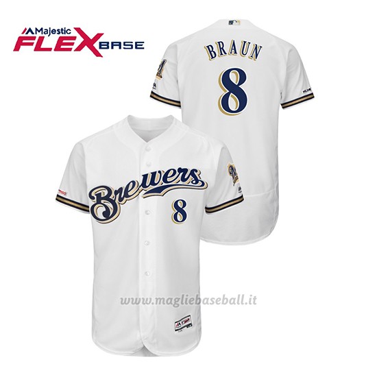 Maglia Baseball Uomo Milwaukee Brewers Ryan Braun 150th Aniversario Patch Autentico Flex Base Bianco